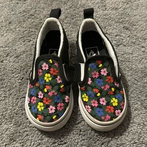 Vans Kids Floral Slip-On Sneakers - Black with Pink, Yellow, Blue, Red Flowers